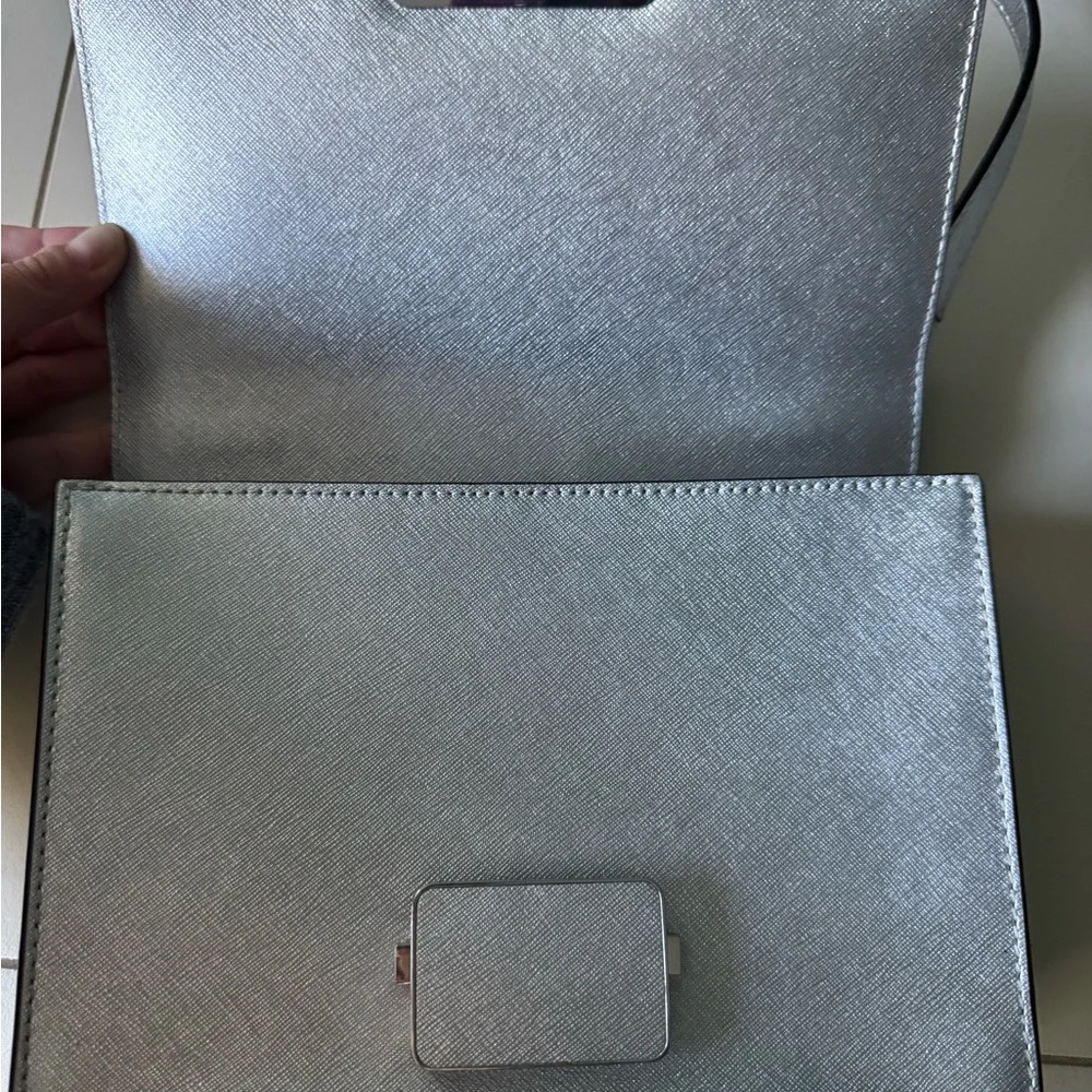 Michael Kors Silver Cynthia small shoulder flap bag